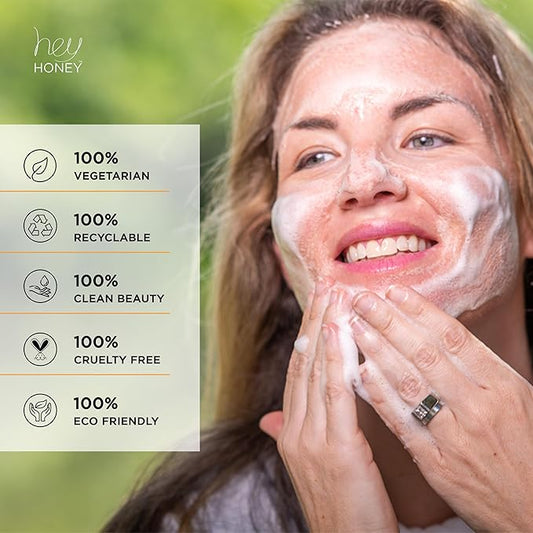 Hey Honey Skincare Propolis Facial Cleanser Foam Formula that Replenishes Skin Barrier | Gentle Face Wash for Oily, Acne-Prone & Sensitive Skin | Natural Ingredients, Non-Comedogenic | 5 oz
