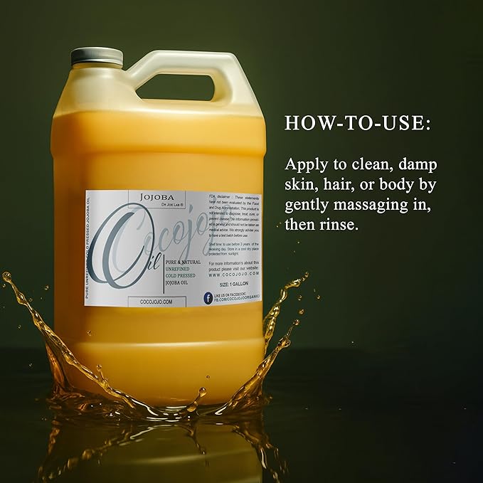 Cocojojo Jojoba Oil Organic, jojoba oil for Hair Growth, jojoba oil for Skin, for Face, 100% Pure Natural, Cold Pressed, Deep Moisturizing Anti-Aging, Essential Oils - 128 Fl Oz