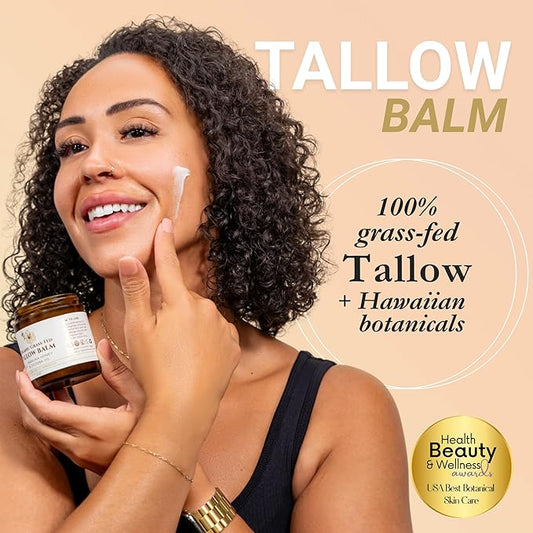 Beef Tallow for Face, Moisturizer with Manuka Honey & Pure Essential Oils, Organic Face & Body Balm, Natural Skincare with Jojoba, Sweet Almond, Tamanu & Baobab Oils, Made in USA, 4oz