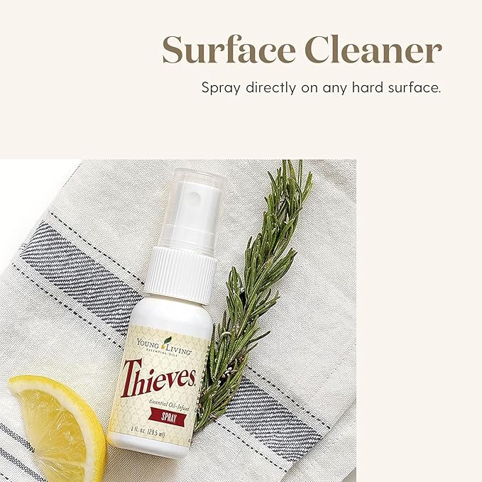 Young Living Thieves Spray | 1 oz | Portable Cleaner Spray, Formulated with Water & Alcohol, Ideal for Travel Essentials & Home; Fits in Backpack, Luggage, or Purse | 2 Pack