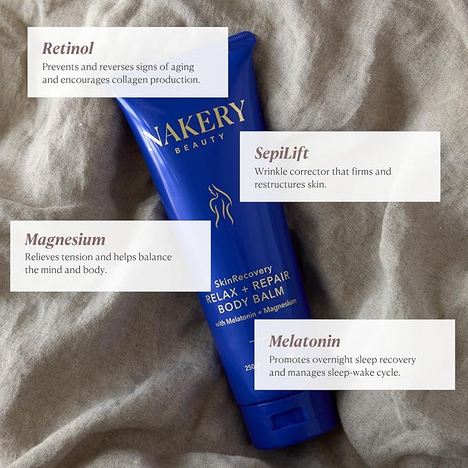 Nakery SkinRecovery Relaxing Magnesium Balm - Skin Tightening Cream for Body with SepiLift & Retinol - Muscle Balm with Melatonin for Restful Sleep - Hydrating Dry Skin Cream with Shea Butter
