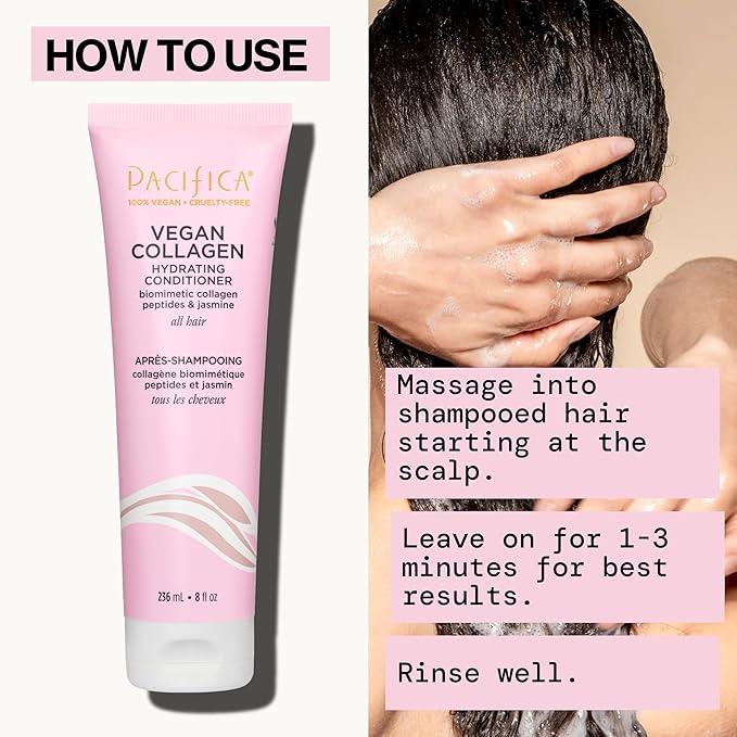 Pacifica Hair Conditioner - Vegan Collagen Hydrating, Haircare, Avocado Oil, Vitamin B5, Add and Restore Shine, For Dry and Damaged Hair, Sulfate and Silicone Free, Hair Care, 8 fl oz (1 Count)