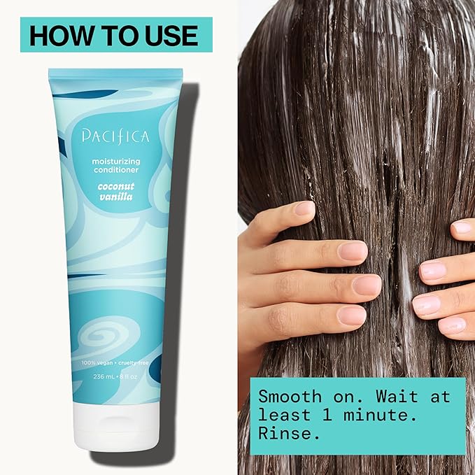 Pacifica Coconut Vanilla Moisturizing Hair Conditioner – Deep Hydrating Treatment for Dry & Damaged Hair, Restorative Shine, Vegan & Sulfate Free Clean Beauty & Hair Care 8 fl oz