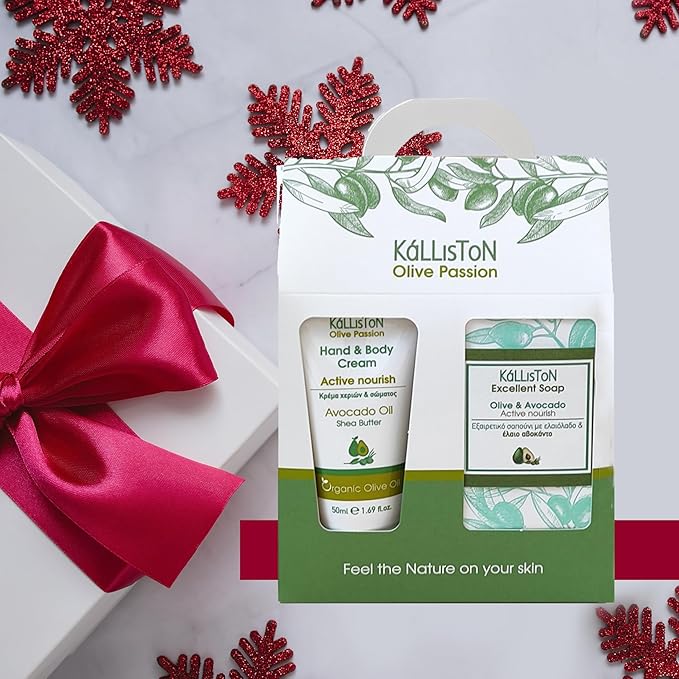 Kalliston Organic Avocado Oil Cream with Shea Butter and Organic Olive Oil and Avocado Soap Bar, Active Nourish Gift Set