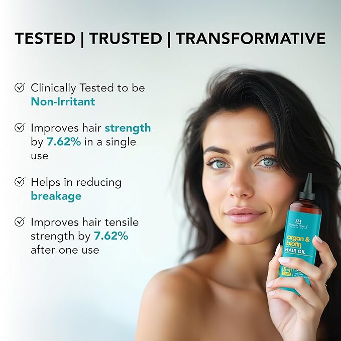 Botanic Hearth Argan & Biotin Oil to Tame Frizz and Add Shine (6.7 fl oz)|Nourishing And Strengthening Hair Treatment For Thicker, Healthier|Looking Hair | Paraben Free | Suitable For All Hair Types