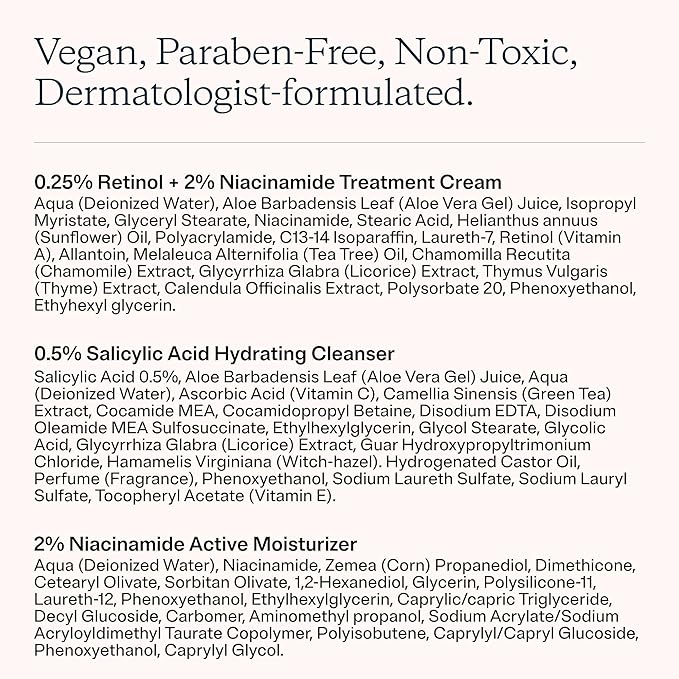 MDacne 3 Step Retinol Acne Kit - Retinol Cream 0.25%, Salicylic Acid Cleanser, Niacinamide Moisturizer - Plant-Based kit for Hormonal Acne, Blemishes, Wrinkles, 60 Day Acne Kit + Pimple Patch Gift