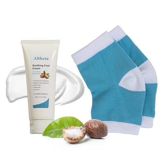 soothing Foot Cream with Collagen, Lactic Acid & Shea Butter – 3.5oz Intensive Repair for Dry Cracked Heels, Includes Moisturizing Sock for Overnight Hydration (Heel sock)