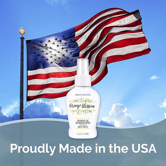 SMELLS BEGONE 4 oz Essential Oil Air Freshener Bathroom Spray - Eliminates Bathroom & Toilet Odors - Made with Essential Oils - Orange Blossom Scent