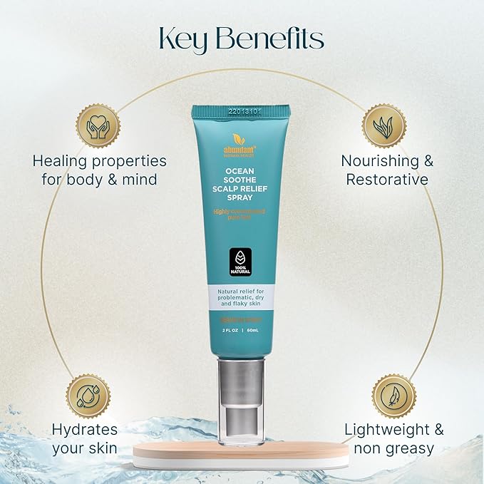 Ocean Soothe Scalp Relief Spray with Highly Concentrated Magnesium Salt for Dry and Flaky Skin, Quick Absorption, All Natural and Fragrance-Free Leave-In Scalp Treatment, 60mL