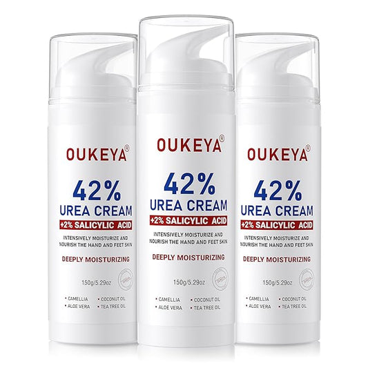 OUKEYA Urea Cream 42 Percent For Feet Plus 2% Salicylic Acid 5.29 oz, Foot Cream and Hand Cream Maximum Strength Intensive Repair Treatment, 3 Pack