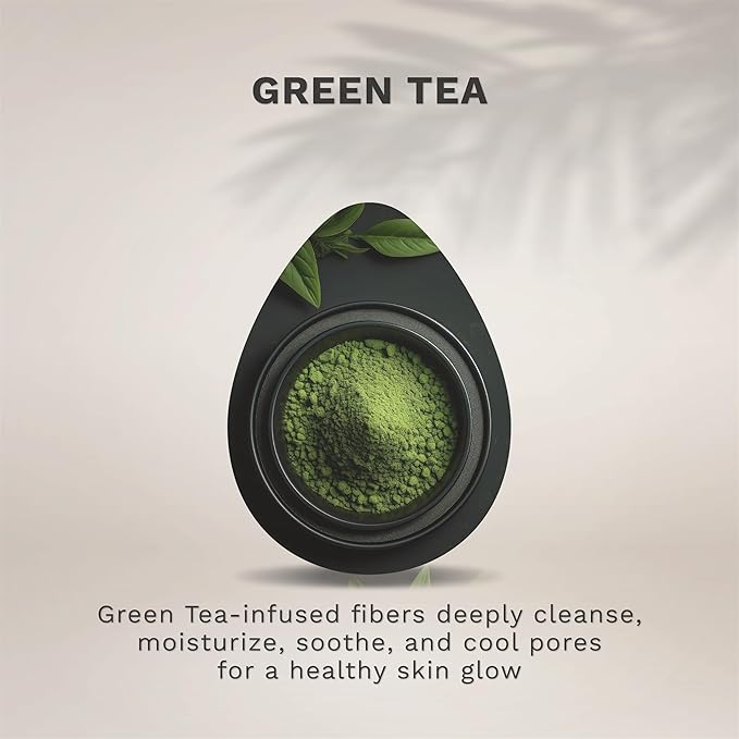 KOL Face Scrubber Pads, Green Tea Infused Exfoliating Facial Cleansing Sponges for Daily Face Wash and Makeup Removal, 6 Count