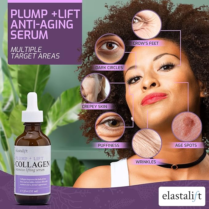 Elastalift Collagen Facial Serum Lifting, Plumping, Firming Collagen Serum For Face Improves Elasticity, Evens Skin Tone, Plumps, & Lifts Sagging Skin, Non-Greasy Wrinkle Serum, 1.75 Fl Oz, 2-Pack