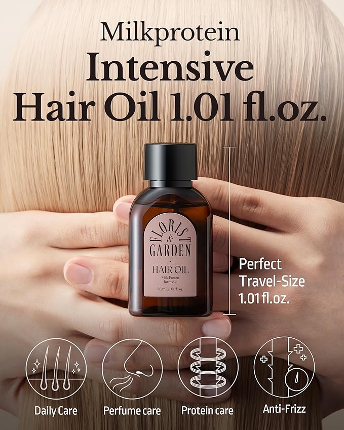 Milk Protein Intensive Hair Oil Trial Kit - 4 Scents x 1.01 fl.oz. - Argan Oil & Milk Protein Hair Treatment Set - Moisturizing Lightweight Formula for Shine, Curl Definition & Frizz Control