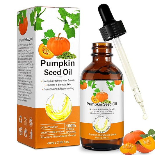 Pumpkin Seed Oil for Hair Growth 2.02 fl.oz, 100% Natural Pure Cold Pressed Pumpkin Oil for Face, Dry Damaged Hair Growth, Moisturizing Scalp Nourishment Strengthen Hair Thickness for Skin and Body