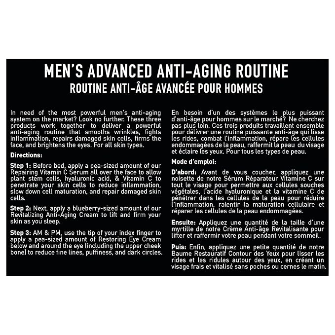 Brickell Men's Advanced Anti-Aging Skin Care Routine, Night Face Cream, Vitamin C Facial Serum and Eye Cream, Natural and Organic, Scented, Skin Care Gift Set