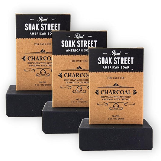 Real American Soap with Activated Charcoal & Tea Tree Oil (3 Pack) – Long-Lasting, Moisturizing Natural Bar Soap with Grass Fed Tallow, Gentle Conditioning Lard, & Coconut Oil – Daily Use