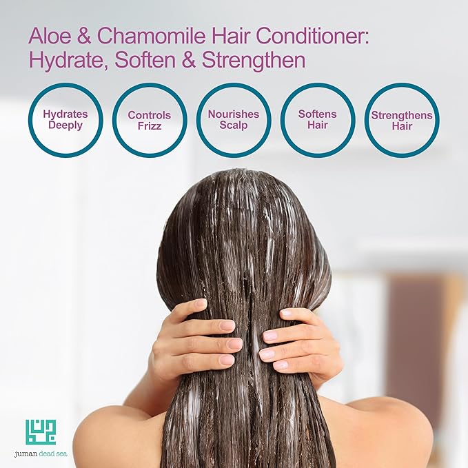 Juman Dead Sea Leave-in Conditioner | Enriched with Aloe Vera & Chamomile Extract | Hydrating Hair Conditioner | Repairs Damaged & Color-treated Hair | For Normal & Dry Hair Types | 13.5 Ounce