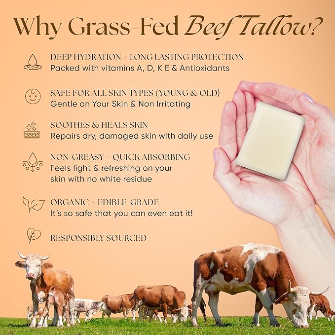 2-Pack Beef Tallow Soap Bar Grass Fed – Organic Body Soaps, Face Tallow Soap Bar for Women – All Natural Soaps for Sensitive Skin, Moisturizing & Nourishing Cleanser for All Skin Types, Citrus Scent