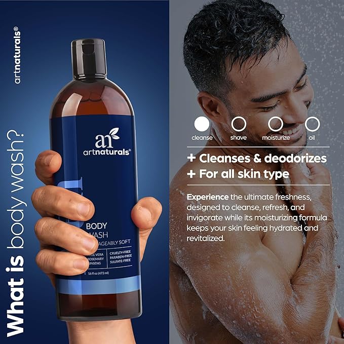 artnaturals Men’s Fresh Body Wash– Natural Shower Gel that Cleanses, Refreshes, Deodorizes & Moisturizing (16 Fl Oz -Pack of 1)