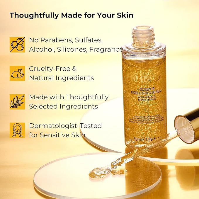 BMBCO 24K Gold Collagen Serum – Anti-Wrinkle & Skin Tightening, Deep Hydration & Brightening, EGF & Peptides Face Serum for Youthful Glow