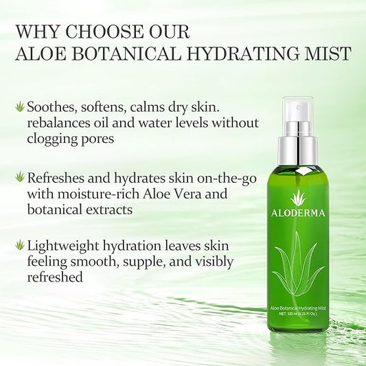 Aloderma Aloe Botanical Hydrating Mist Made with 82% Organic Aloe Vera - Soothing, Moisturizing, Lightweight Facial Spray with Panthenol - Refreshes, Invigorates Skin Throughout the Day, 120ml/4.23Oz