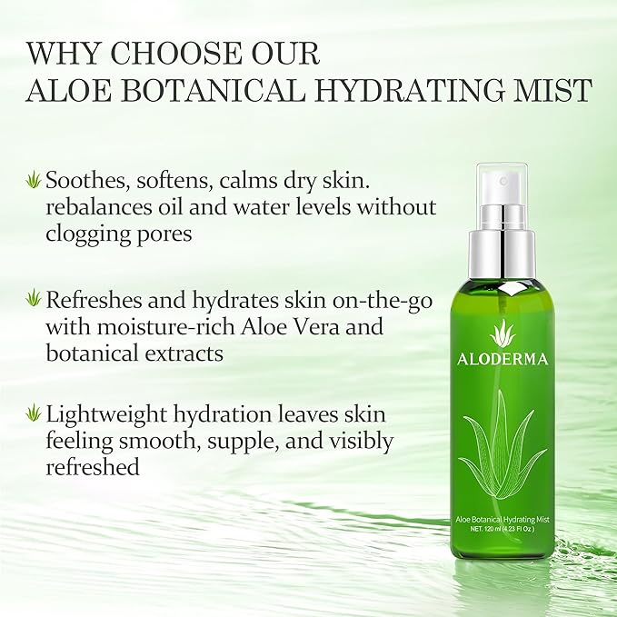 Aloderma Aloe Botanical Hydrating Mist Made with 82% Organic Aloe Vera - Soothing, Moisturizing Facial Spray with Panthenol - Refreshes, Invigorates Skin Throughout the Day, 120ml/4.23Oz (3)