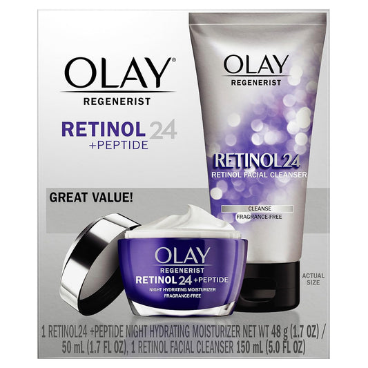 🌙 Retinol 24 Night Renewal Skincare Set – Cleanser & Moisturizer Duo (Fragrance-Free)