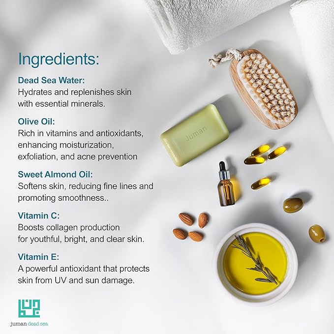 JUMAN Dead Sea Minerals Olive Oil Soap | Rich in Vitamin E | For Psoriasis, Eczema & Redness| Soap Bar for Sensitive Dry Skin| 4oz (Pack of 1)