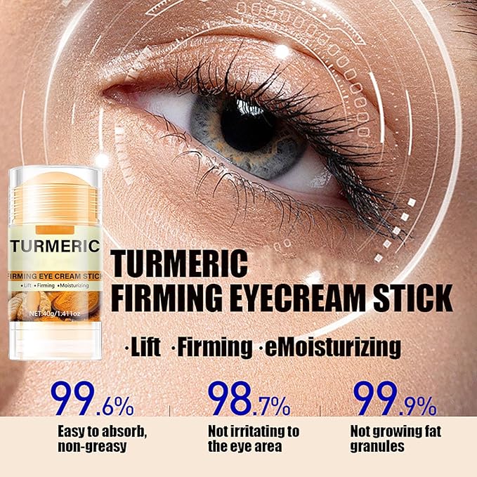Turmeric Booster Eye Cream Stick, Turmeric Eye Stick for Dark Circles and Puffiness, Under Eye Cream Anti Aging Hydrating Reduces Fine Lines Wrinkles Under Eye Bags 1.41 OZ