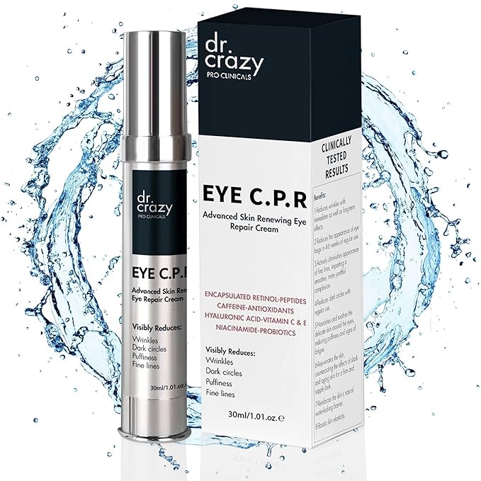 Dr Crazy Eye CPR Repairing Under Eye Cream for Dark Circles, Puffiness & Bags Under Eyes – Caffeine Serum for Wrinkles, Fine Lines – 30ml