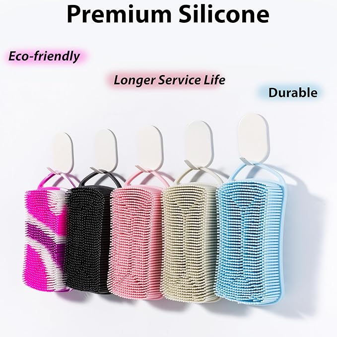 2 PC Silicone Body Scrubber, 2 in 1 Exfoliating Shower Bath Scrubber, Soft Silicone Loofah for Sensitive Skin, Shower Hair Scalp Massager, Easy to Clean, Lather Well (Black&Pink)