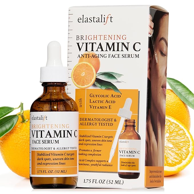 Elastalift Vitamin C Facial Serum For Age Spots, Wrinkles, & Expression Lines. Anti-Aging Face Serum W/Vitamin C & Hyaluronic Acid Brightens Skin To Promote Healthier Skin Complexion, 1.75 Fl Oz