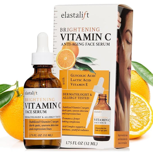 Elastalift Vitamin C Facial Serum For Age Spots, Wrinkles, & Expression Lines. Anti-Aging Face Serum W/Vitamin C & Hyaluronic Acid Brightens Skin To Promote Healthier Skin Complexion, 1.75 Fl Oz