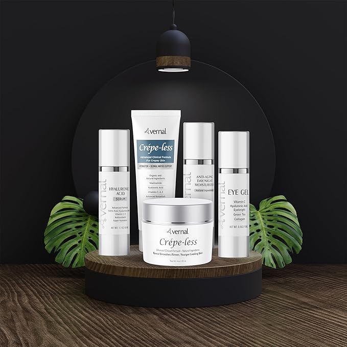 Vernal Crepe-less crepey skin firming cream to reduce crepey arms, neck & hands. Organic tightening cream to reduce thin wrinkled skin on arms, neck and body. Made in USA (4 Oz)