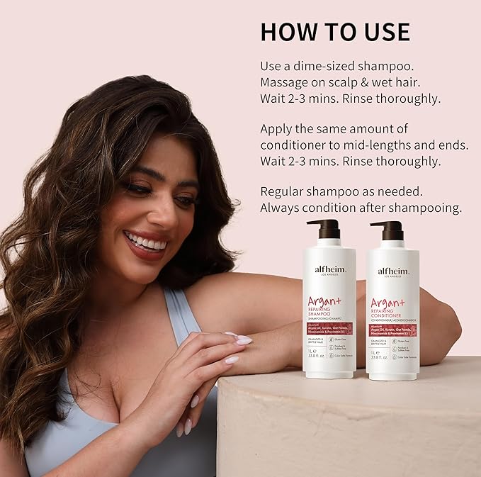 Alfheim Argan Repairing Shampoo & Conditioner Set | Sulfate-Free for Dry ＆ Damaged Hair | Argan Oil, Keratin & Niacinamide Infused to Strengthen ＆ Moisturize, Reduce Breakage ＆ Anti-Frizz | 33.8oz*2
