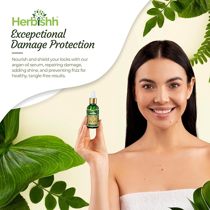 Herbishh Amazing Argan Oil, Pure Moroccan Argan Oil for Skin & Hair, Repair Damaged Hair, Deep Nourish Anti-UV-30ML-(2pack)