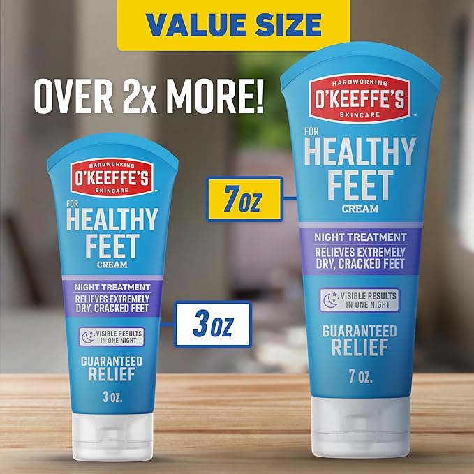 O'Keeffe's for Healthy Feet Night Treatment Foot Cream - 7 oz Tube (2 Pack) - Overnight Relief for Extremely Cracked, Dry Feet, Repairing Skincare, Instantly Boosts and Retains Moisture Levels