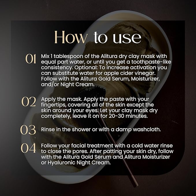 Alitura Clay Face Mask – Exfoliating, Hydrating & Anti-Aging Facial Mask with Vitamin C & Pearl Powder – Pore Cleansing Face Mask for Acne, Blackheads & Glowing Skin – 7.1 oz