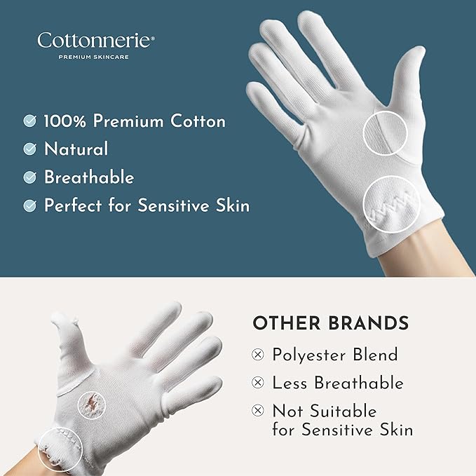 Cottonnerie Original Cotton Gloves for Dry Hands Sleeping, Moisturizing Gloves Overnight, Hand Moisturizer Gloves, Moisture Gloves for Dry Hands Overnight, Sleeping Gloves, Small 4 Pairs