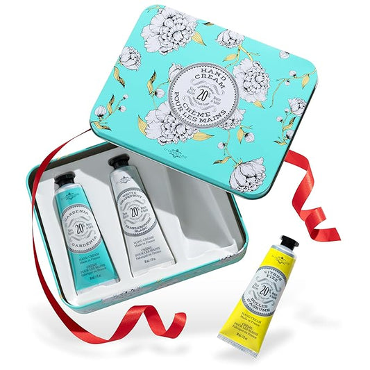 La Chatelaine Hand Cream Trio Tin Gift Set, Natural Hand Lotion, Made in France with 20% Organic Shea Butter, Moisturizing (Gardenia, White Grapefruit, Citrus Fizz) 3 x 1 fl.
