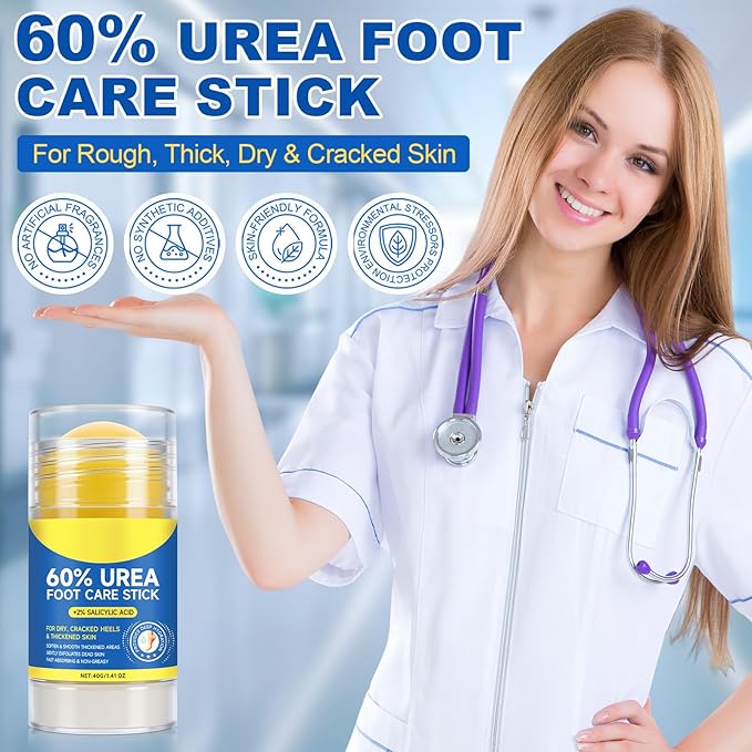 60% Urea with 2% Salicylic Acid Urea Foot Care Stick, Foot Cream 60 Percent for Feet Maximum Strength Moisturizer for Dry Cracked Heels, Hands, Thick & Cracked Skin, Callus Remover, Deep Hydration
