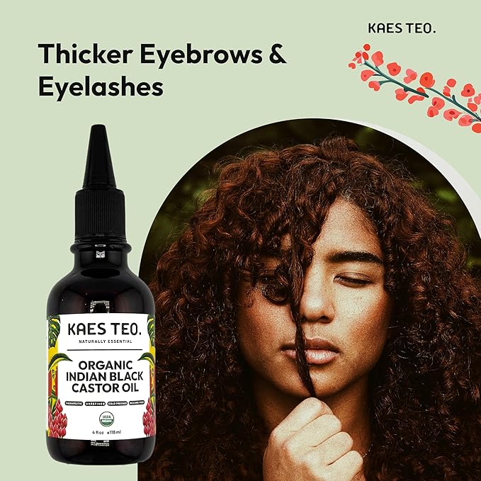 Organic Black Castor Ayurvedic Hair Oil Hexane Free, Boost Hair Growth, Not Jamaican Black Castor Oil, 100% Pure, Cold Pressed, USDA Certified, Skin, Nail, Scalp, Eyebrows & Lashes 4 fl oz