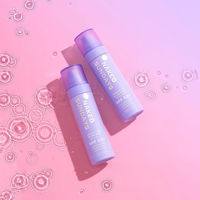 Naked Sundays SPF 50 Hydrating Glow Face Mist, Daily Facial Setting Spray & Sunscreen for Healthy Skin, Lightweight & Non-Greasy, with Hyaluronic Acid for All Skin Types, Makeup-Friendly(75ml)