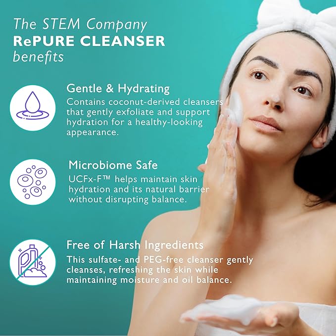 STEM Natural Intelligence RePure Foaming Cleanser, Luxury Exfoliating Face Wash for Women, Body and Facial Cleanser for Women, Skin Care with Dermatologist Developed & Tested Research, Face Exfoliator