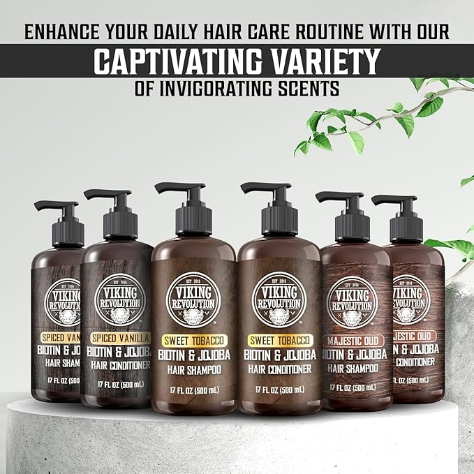 Viking Revolution Majestic Oud Mens Shampoo and Conditioner Set with Biotin and Jojoba Oil - Natural Hair Shampoo and Hair Conditioner for Men with Vitamin B5 - Mens Shampoo for Thinning Hair (17Oz)