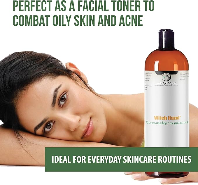 Witch Hazel Natural USP Oil – 100% Pure with 14% Natural Grain Alcohol | Hamamelis Virginiana Extract for Face, Skin, Hair & Wellness | Astringent & Soothing Properties | 16 Fl Oz