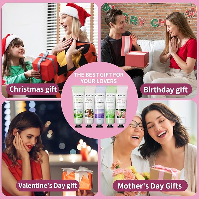 10-Pack Hand Cream Set, Moisturizing Hand Lotion for Dry Cracked Hands, 5 Natural Scents, Ideal Gift for Christmas or Stocking Stuffer for Women & Men