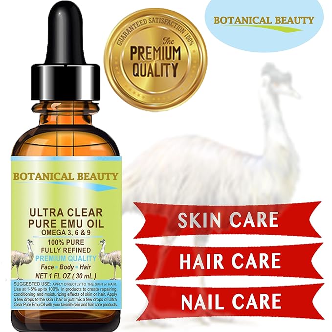 Botanical Beauty PURE EMU OIL ULTRA CLEAR 100% Natural REFINED for FACE, SKIN, BODY, HANDS, FEET, NAILS, HAIR, LIP CARE 0.5 Fl. oz. - 15 ml