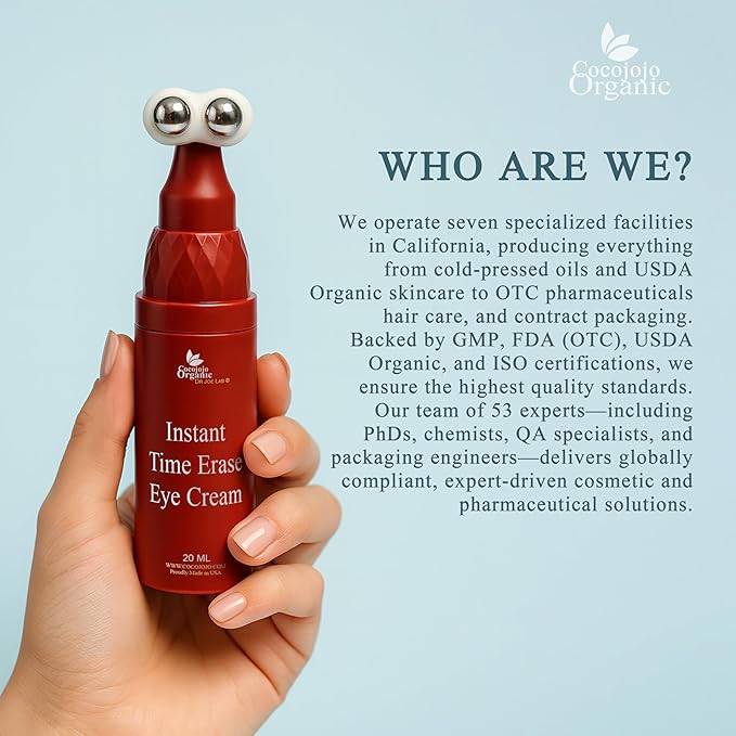 COCOJOJO Instant Time Erase Eye Cream – Under Eye Cream for Dark Circles, Puffiness, & Fine Lines – Firming & Tightening Anti-Aging Eye Cream with Peptides, Vitamin C & Argan Extract – 20 ML