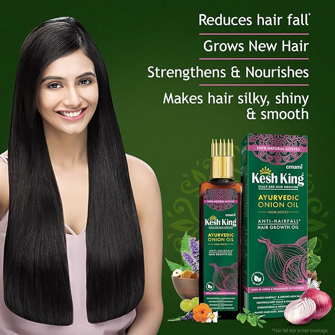 KESH KING Organic Onion Hair Oil with Curry Leaves | Anti Hair Loss & Fall Control Oil | Enhance Hair Growth | Makes Hair Soft, Shiny & Frizz-Free | 6.76 Fl Oz (200ml)